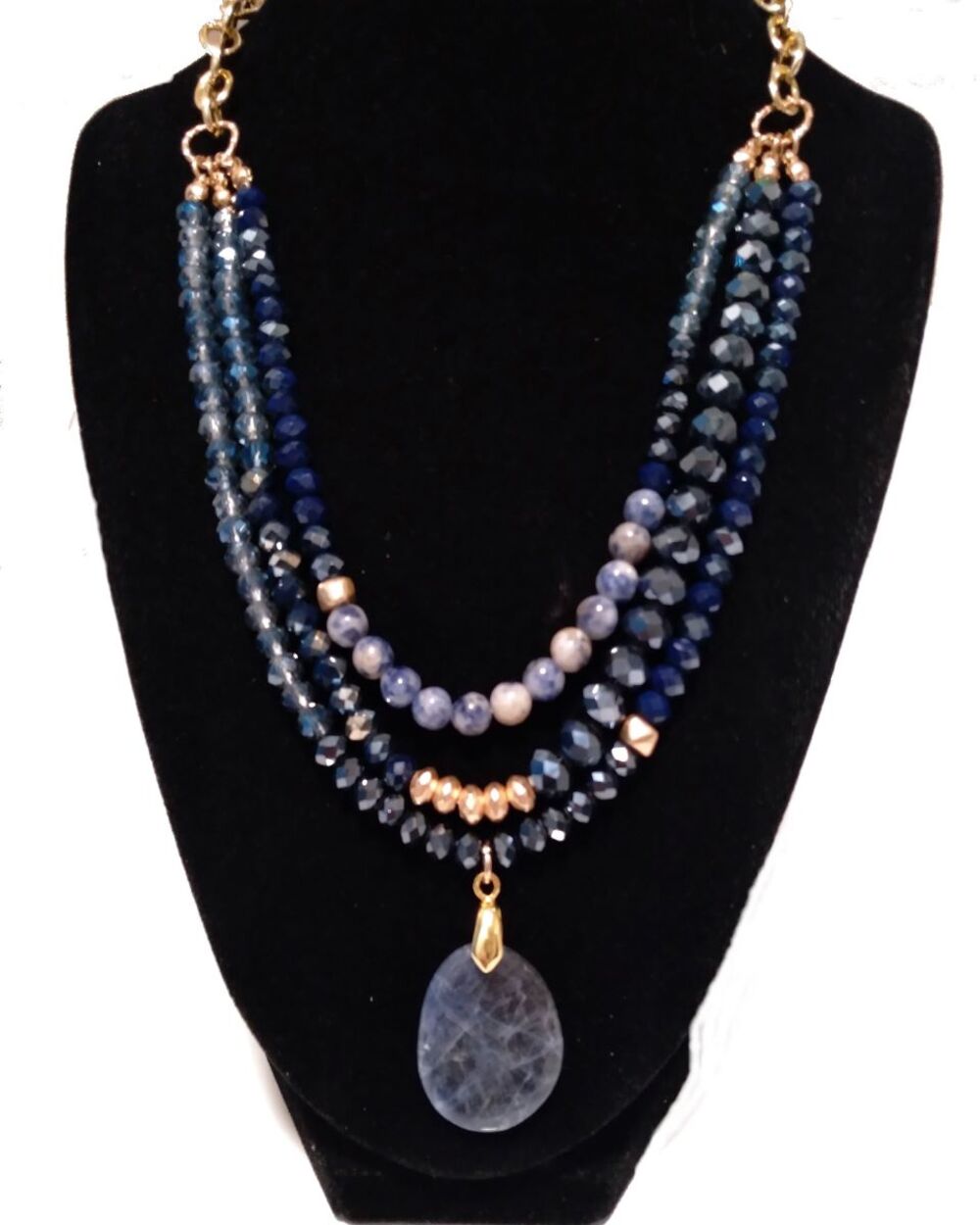 Handcrafted Sodalite Multiline Beaded Pendant Necklace